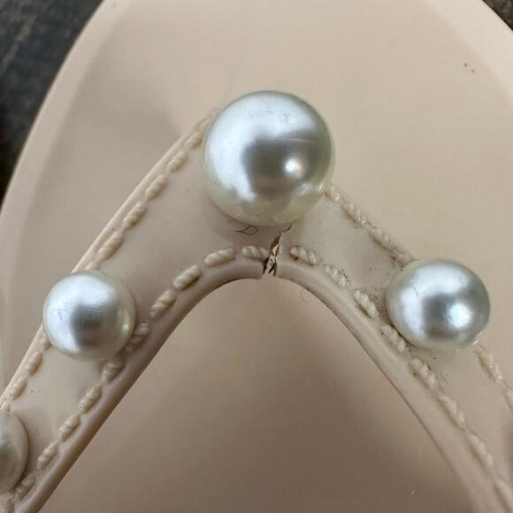 Stuart Weitzman Pearl Embellished Sandals in Nude - Picture 6 of 8